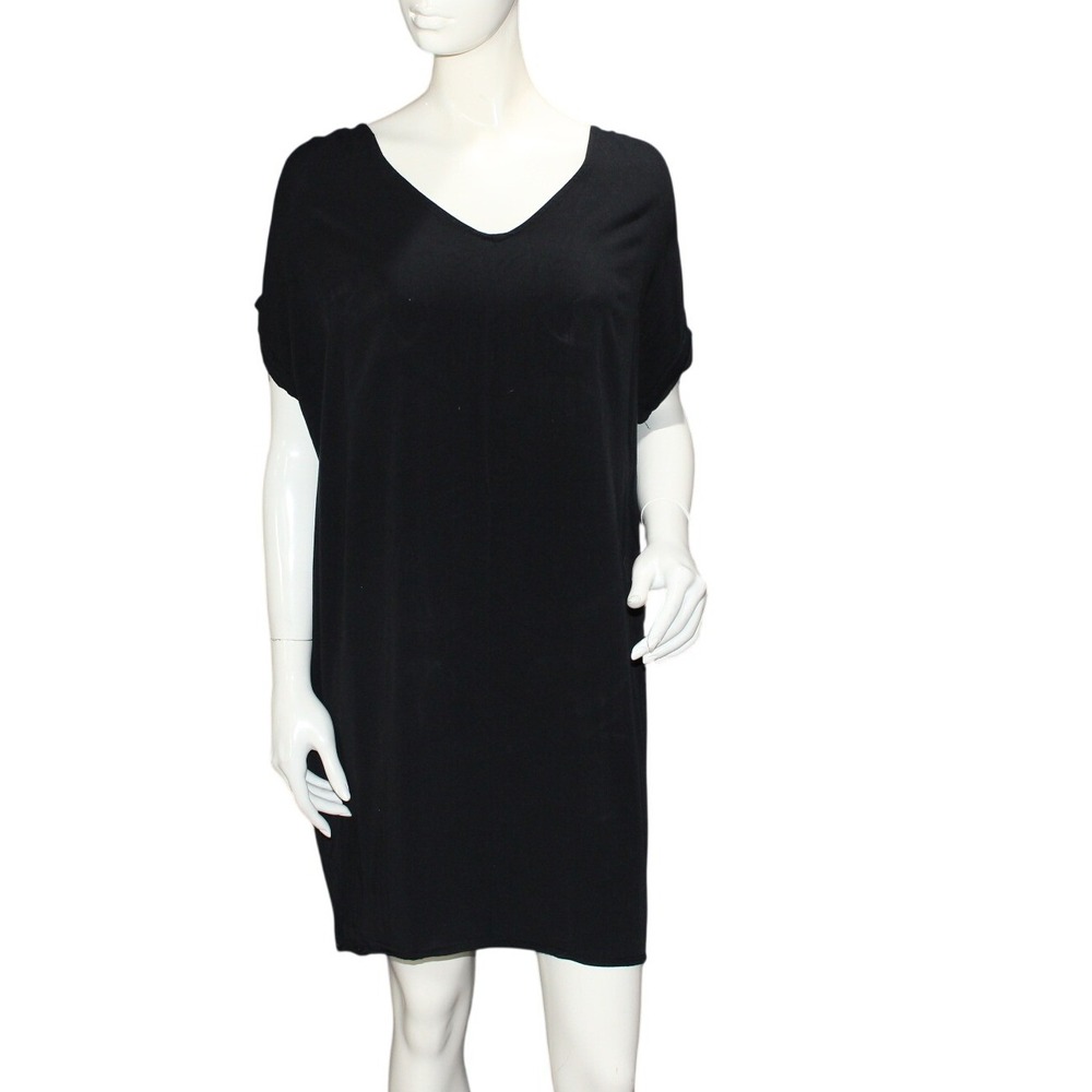 Old Navy Black Short Sleeve Shift Dress Size M V-Neck Casual Minimalist